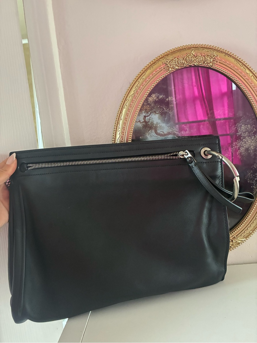Marc By Marc Jacobs Black Leather Wristlet Clutch with Silver Ring